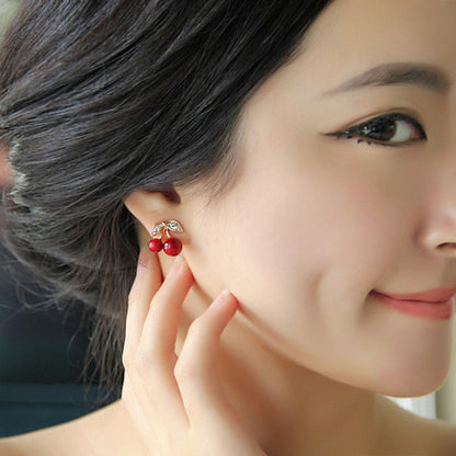 Full Diamond Cherry Stud Earrings Fashion