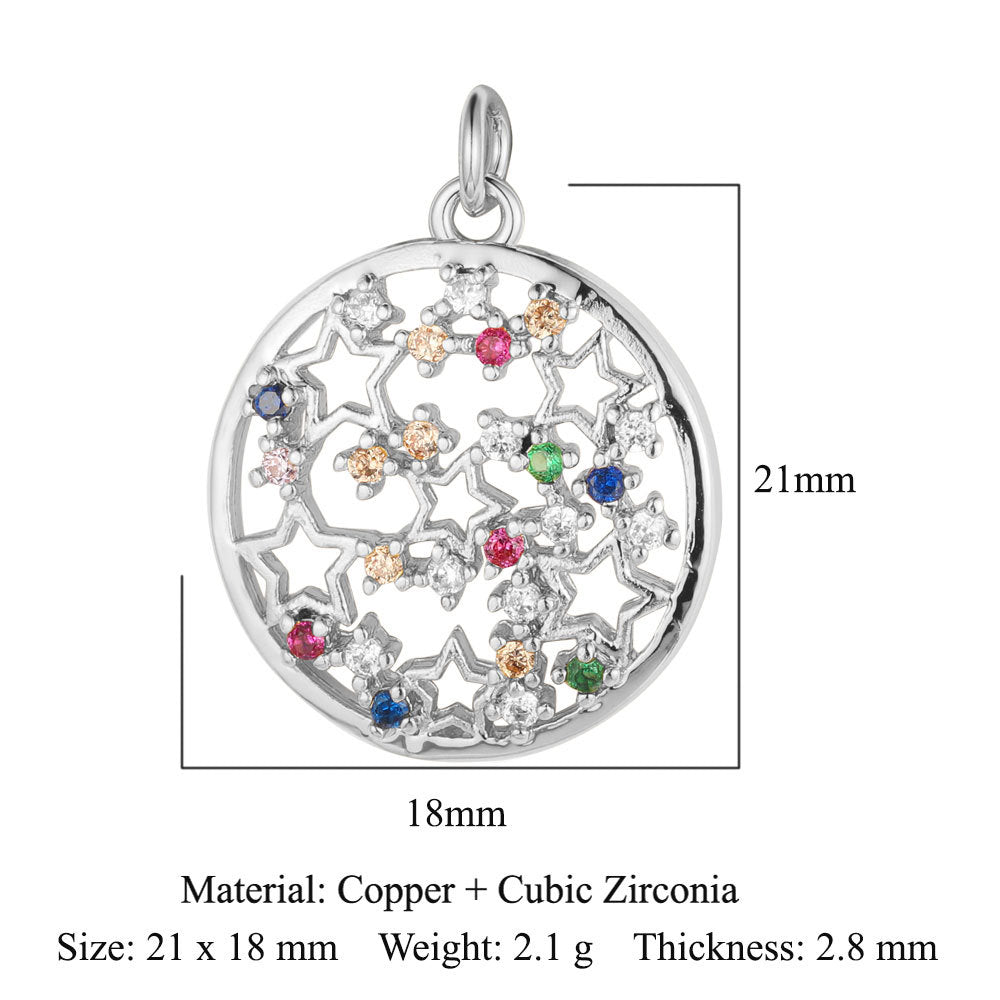 Colgante de cobre y circonita con forma de estrella y sol 