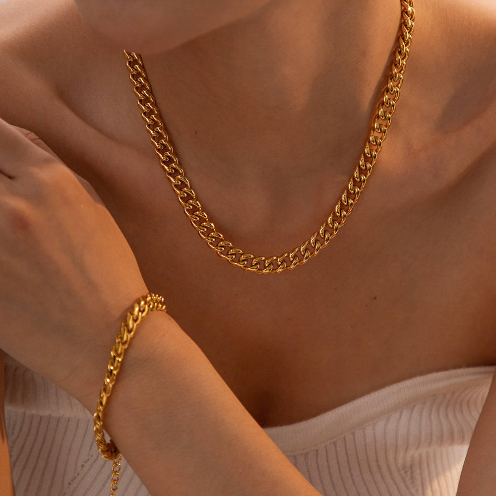 Collar y pulsera con colgante de cadena cubana 