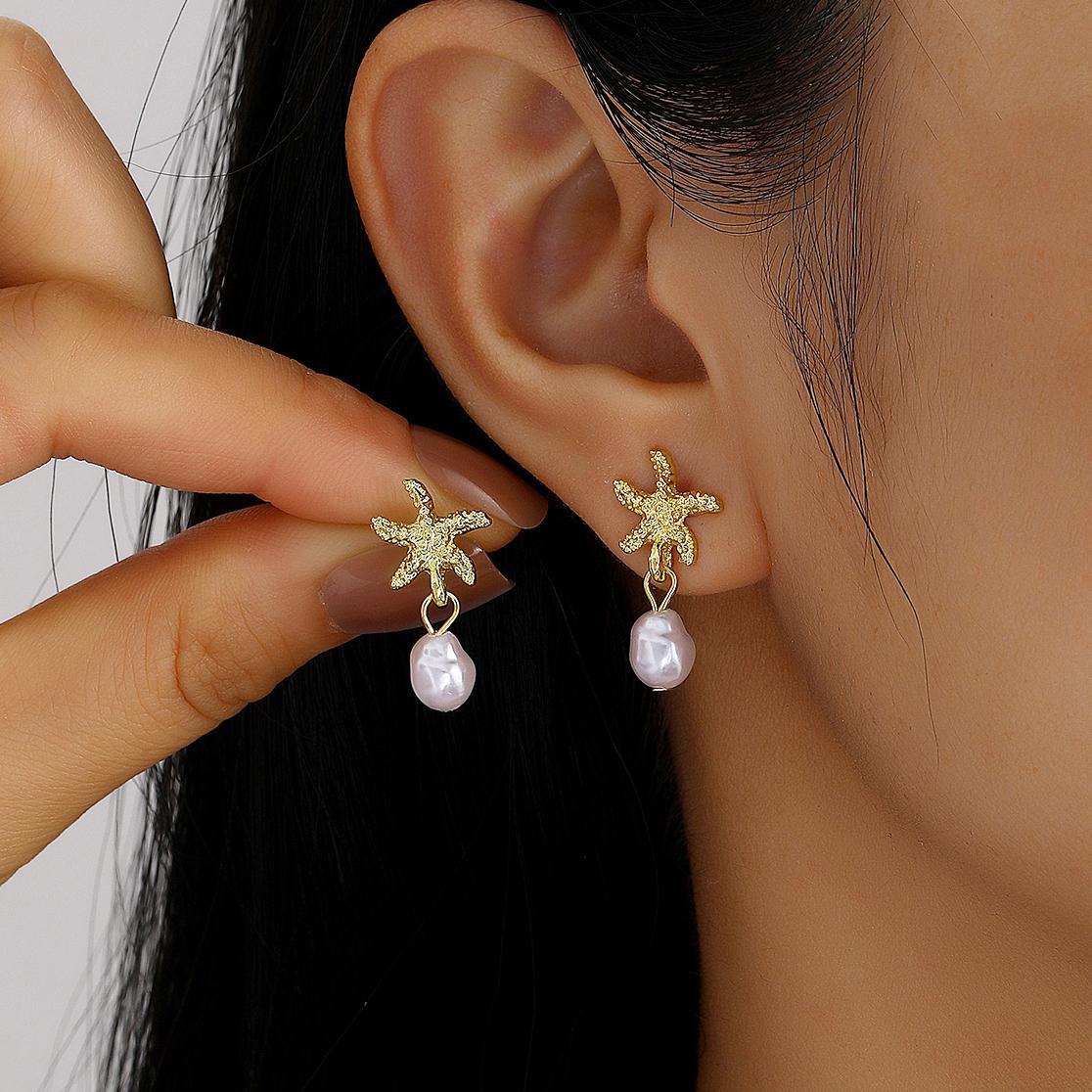 Starfish Scallop Pearl Earrings