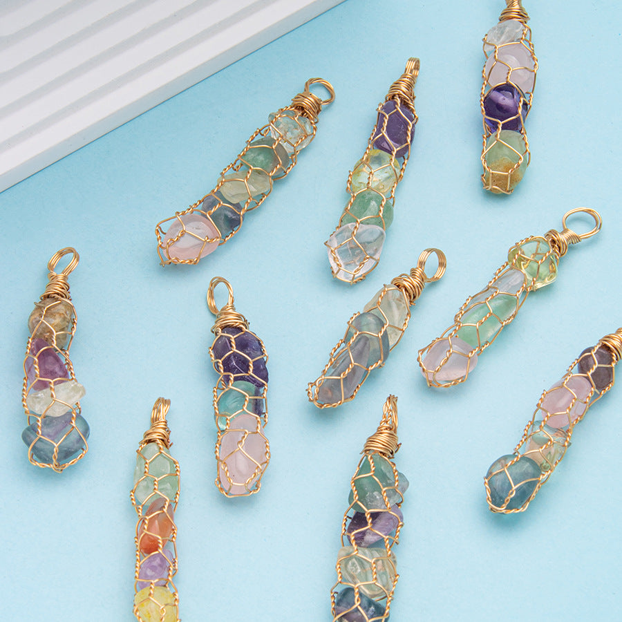 Color cristal grava piedra cruda envoltura bolsa de red tejido DIY 