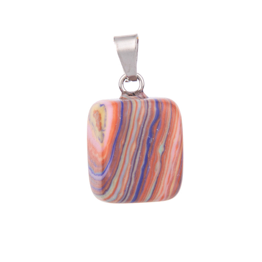 Crystal amorphous semi-precious stone cube pendant