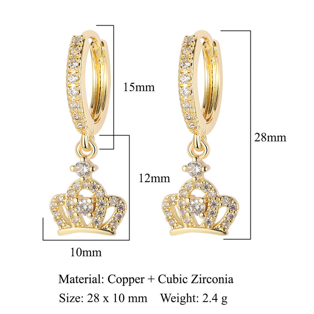 Crescent Star Flower Copper Zircon Women's Earrings