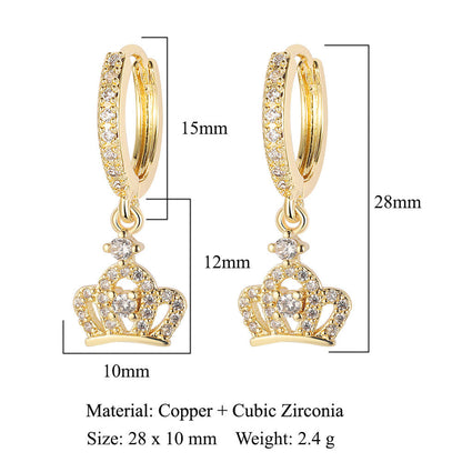 Crescent Star Flower Copper Zircon Women's Earrings