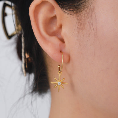 Gold C-shaped six-pointed star pendant earrings