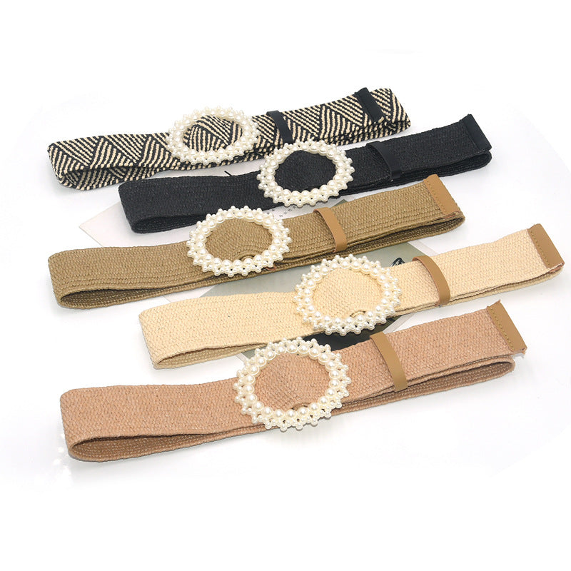 Fashion Pearl Buckle Wide Waist Seal