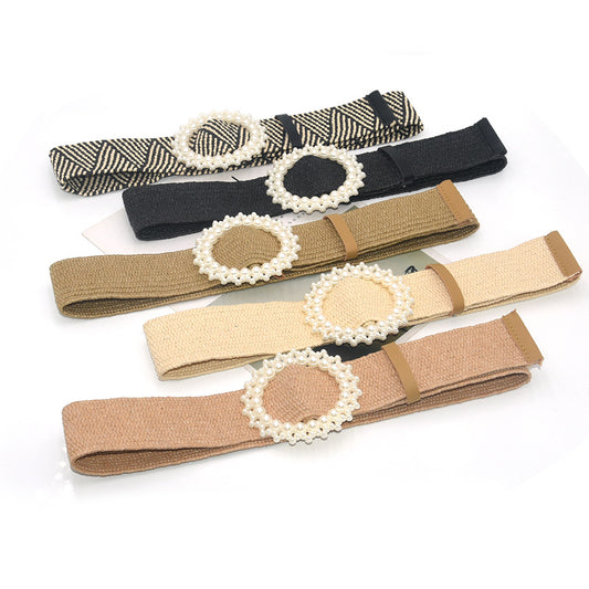 Fashion Pearl Buckle Wide Waist Seal