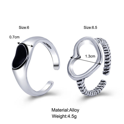 Vintage hollow heart open ring 2-piece set