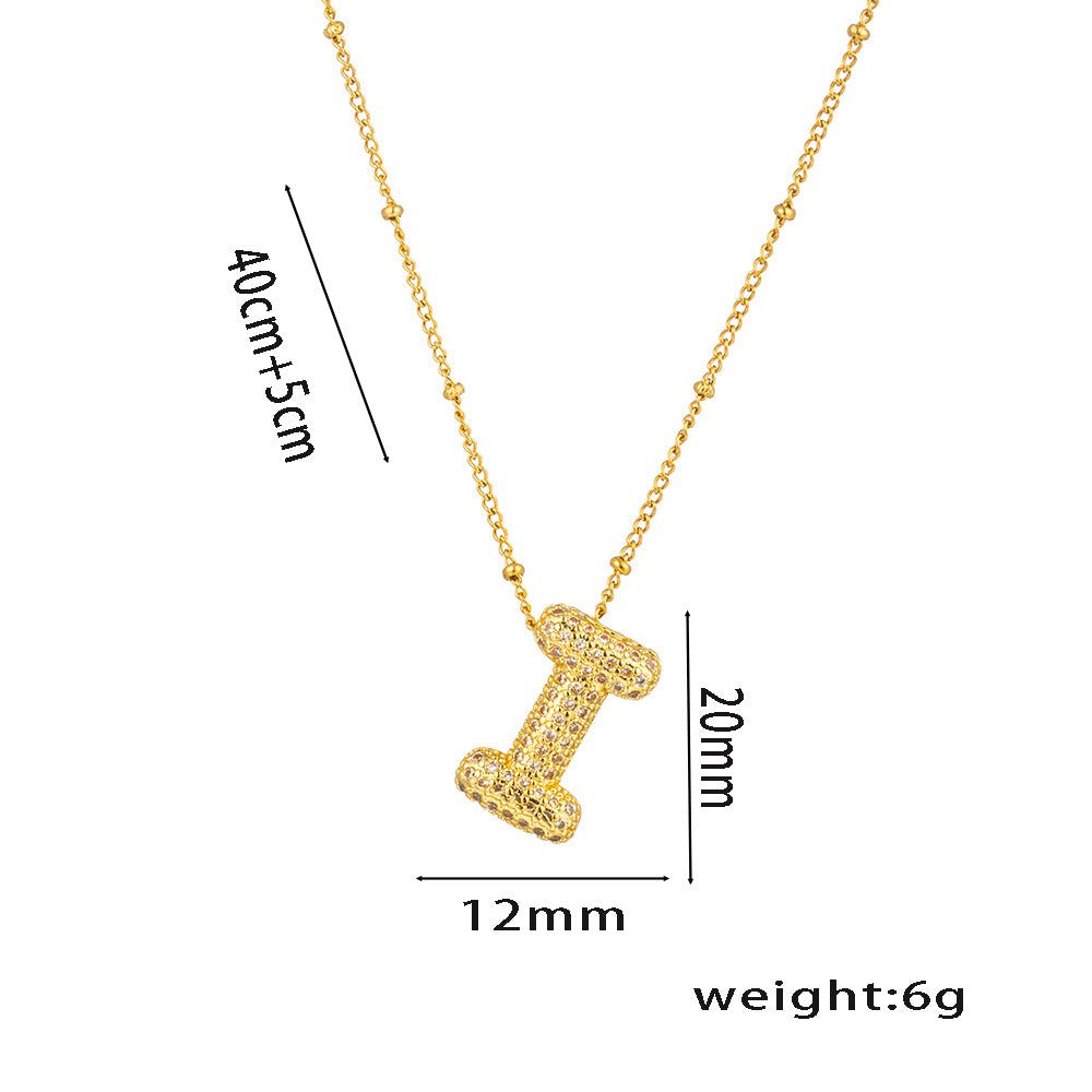 Hip-Hop Ice Sugar Zircon Quartz Letter Pendant American INS Fashion Necklace