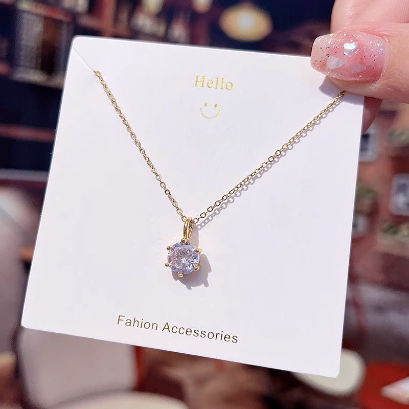 Korean-Style Zircon Titanium Steel Collarbone Necklace