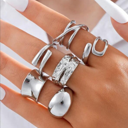 6-Piece Geometric Irregular Ring Set