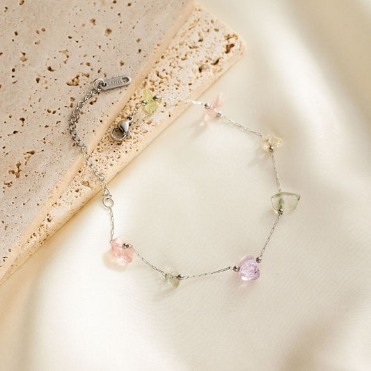 Stainless Steel Natural Stone Bracelet — Shaped Beads, Colorfast Summer Style