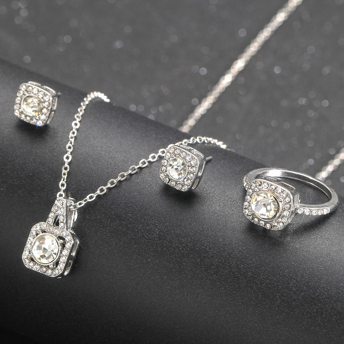 Elegant necklace, earrings and ring three-piece set