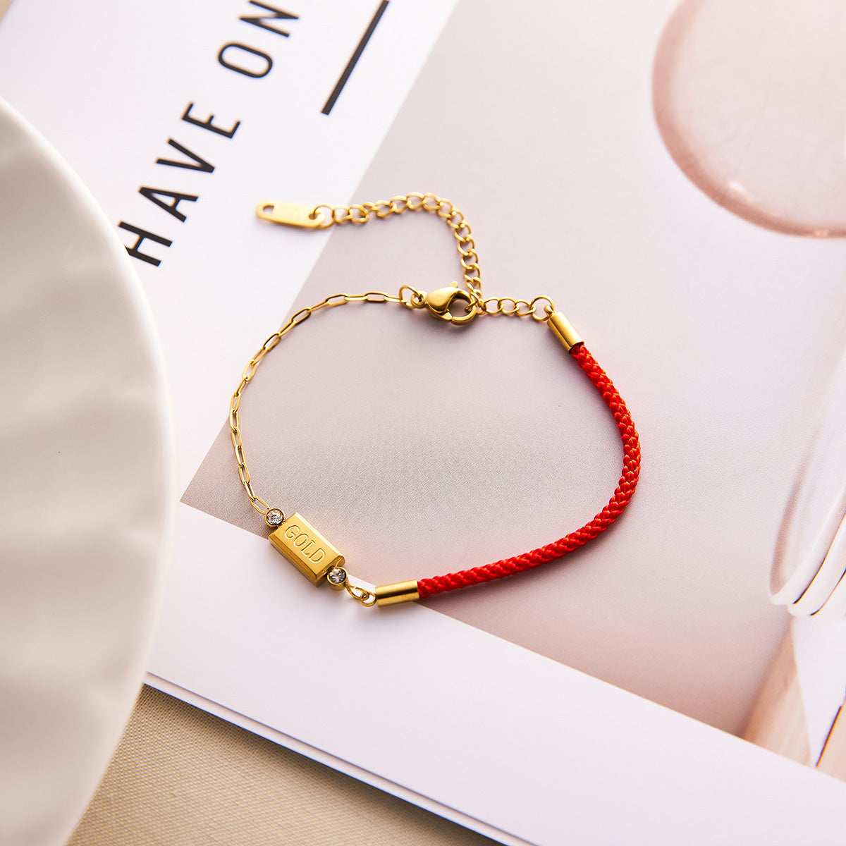 Red Rope Letter & Cross Chain Bracelet