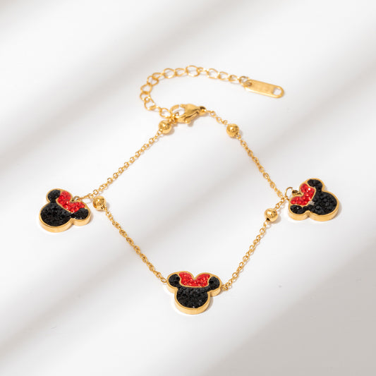 Rose Gold Titanium Steel Princess Bracelet with Mouse Charm