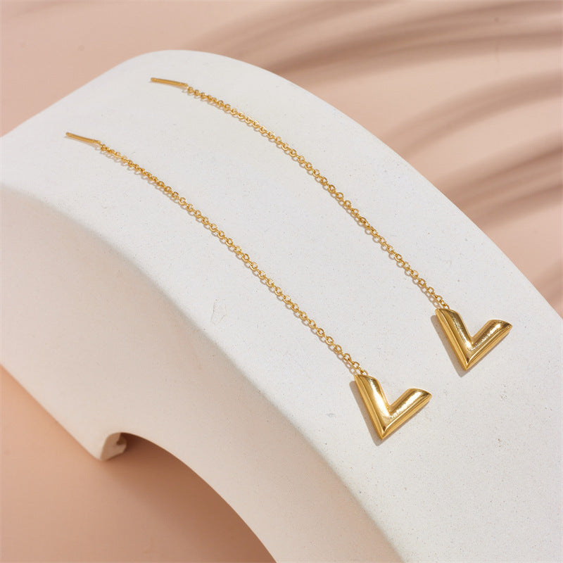 Women's Titanium Steel V-Letter Minimalist Earrings
