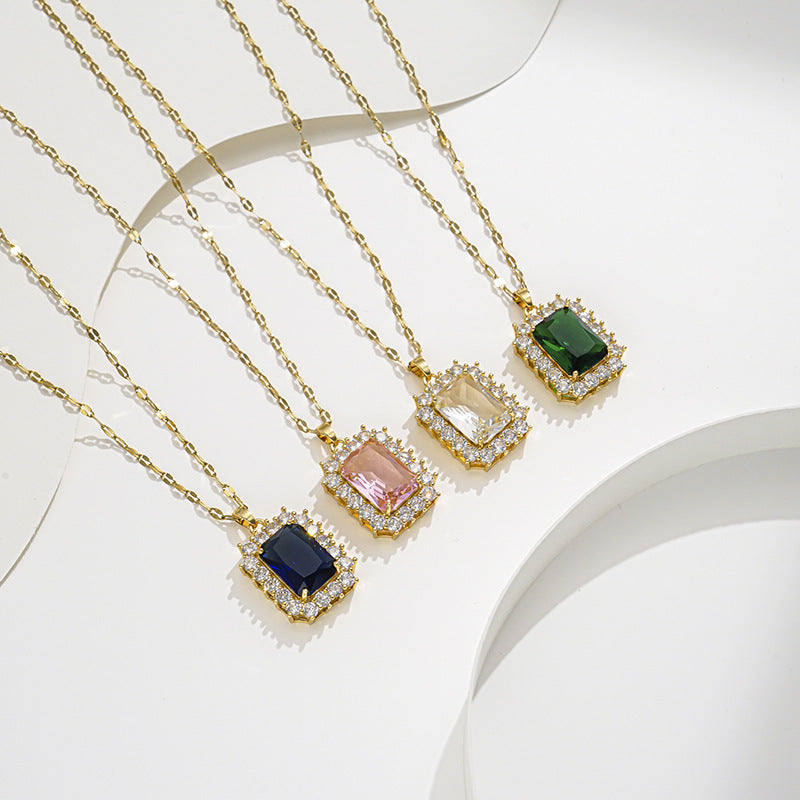 Elegante colar de gemas verdes douradas microincrustadas para mulheres 