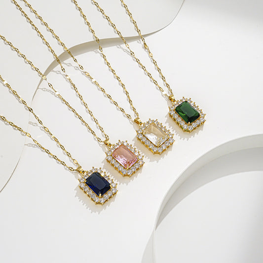 Elegante colar de gemas verdes douradas microincrustadas para mulheres 