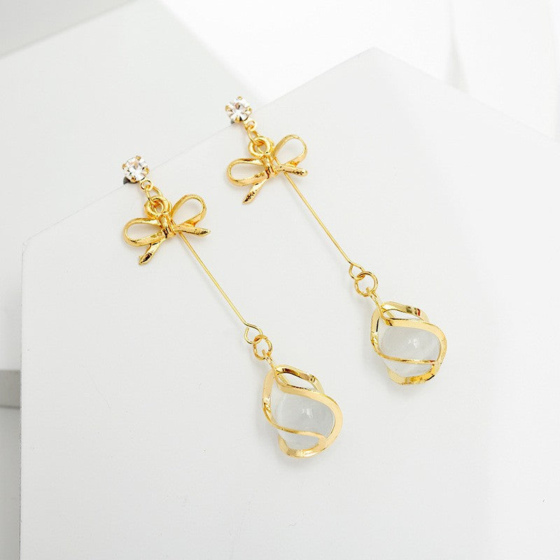 Temperament opal bow earrings