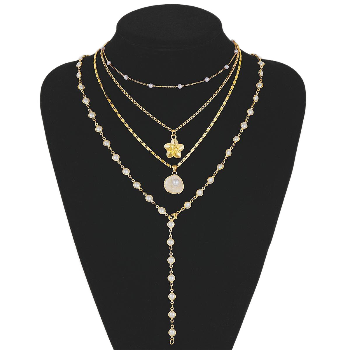 Pearl Flower Layered Necklace Set