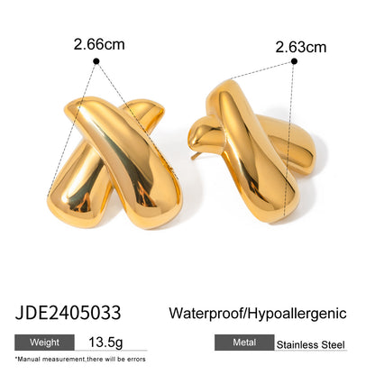 18k gold stainless steel X-shaped earrings