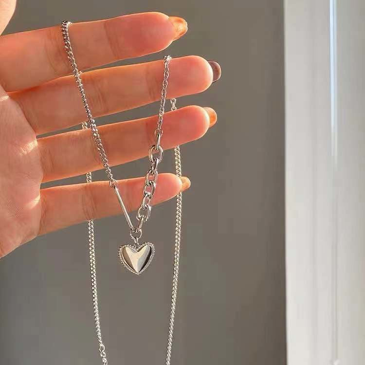 Silver Heart Asymmetric Necklace