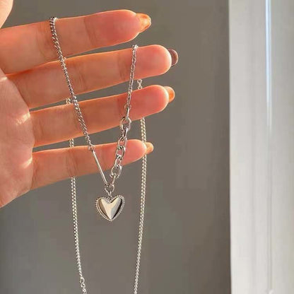 Silver Heart Asymmetric Necklace