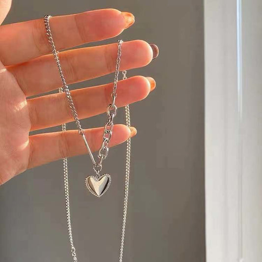 Silver Heart Asymmetric Necklace