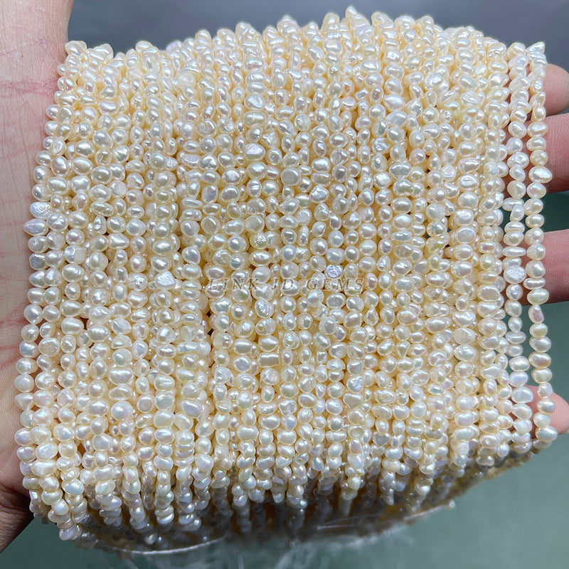 3-4Mm natural freshwater pearl with light cross-hole loose beads on both sides