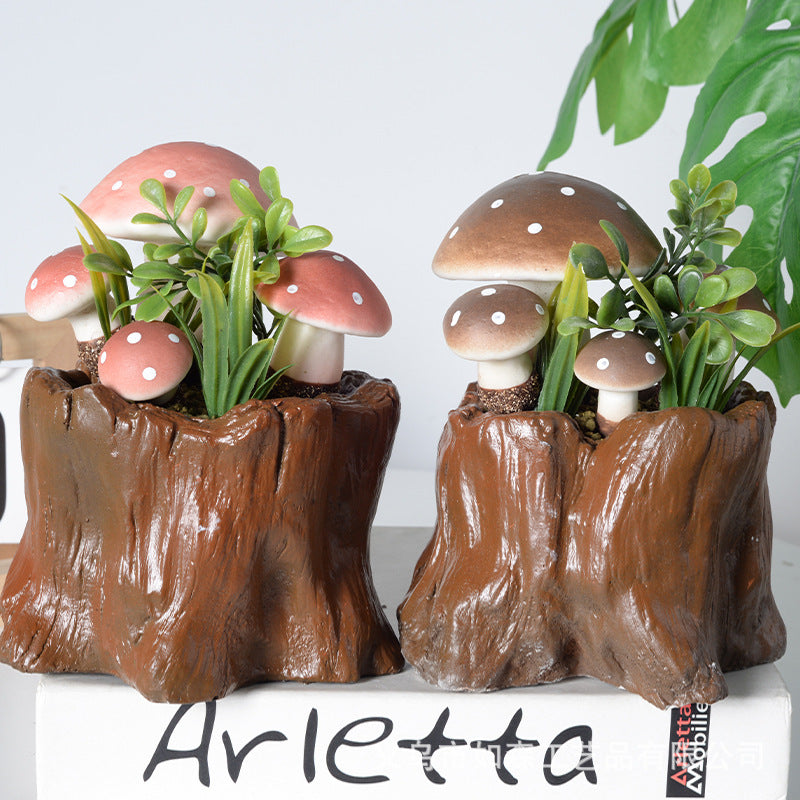 Simulación de bonsái de setas de tocón de árbol grande 