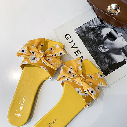 Shoe bow cute outer one-word slippers