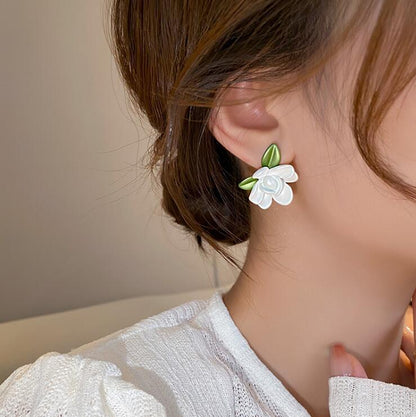 925 silver needle super fairy gardenia stud earrings