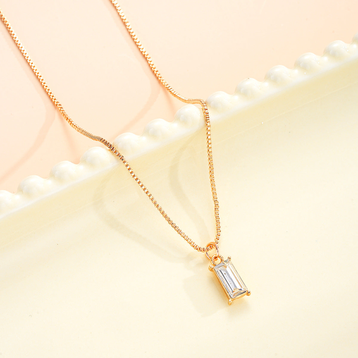 Square Zircon Gold Birthstone Necklace