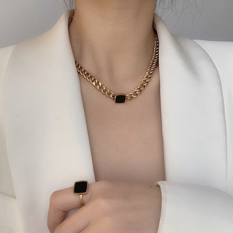 Black square necklace