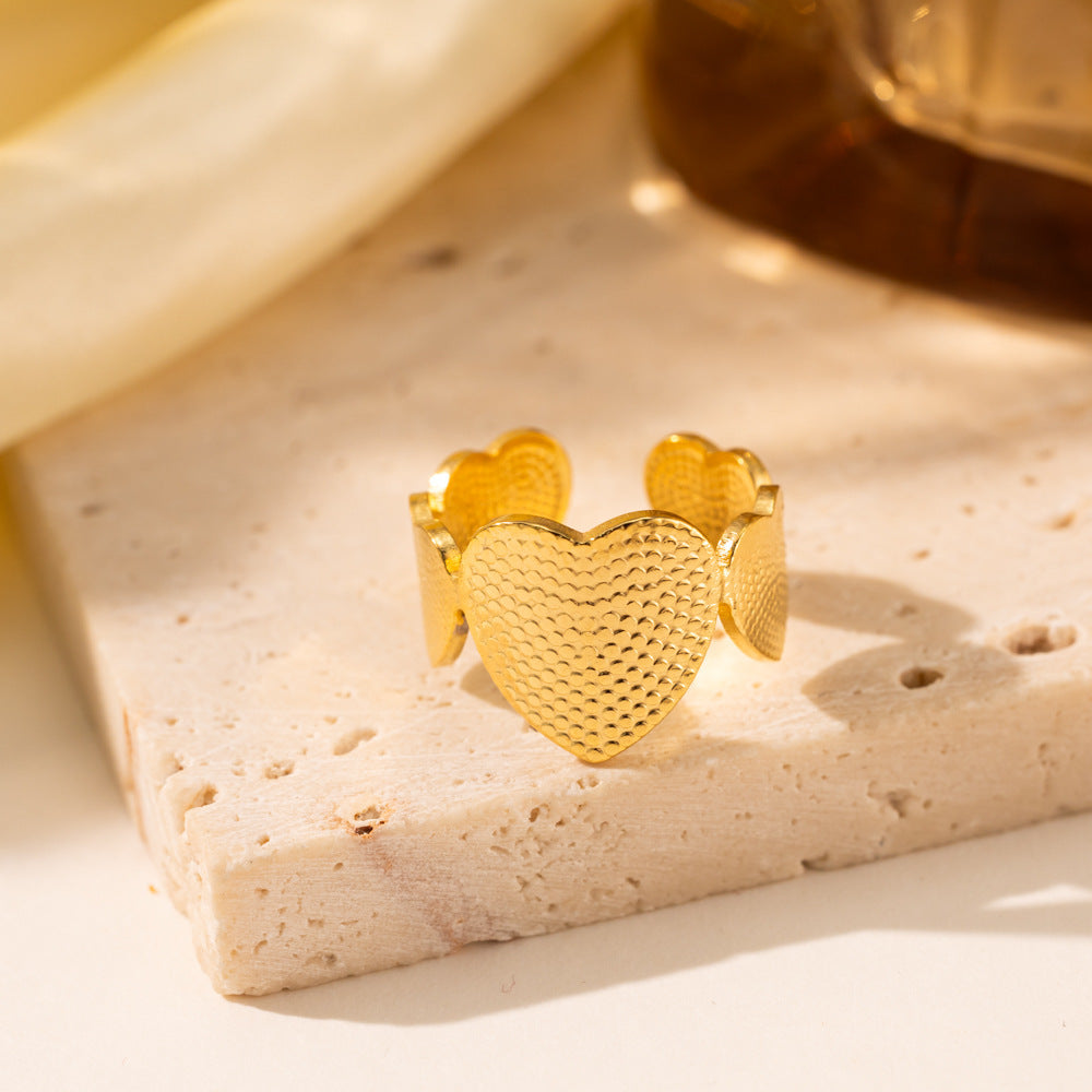 18K Gold Titanium Steel Heart Ring
