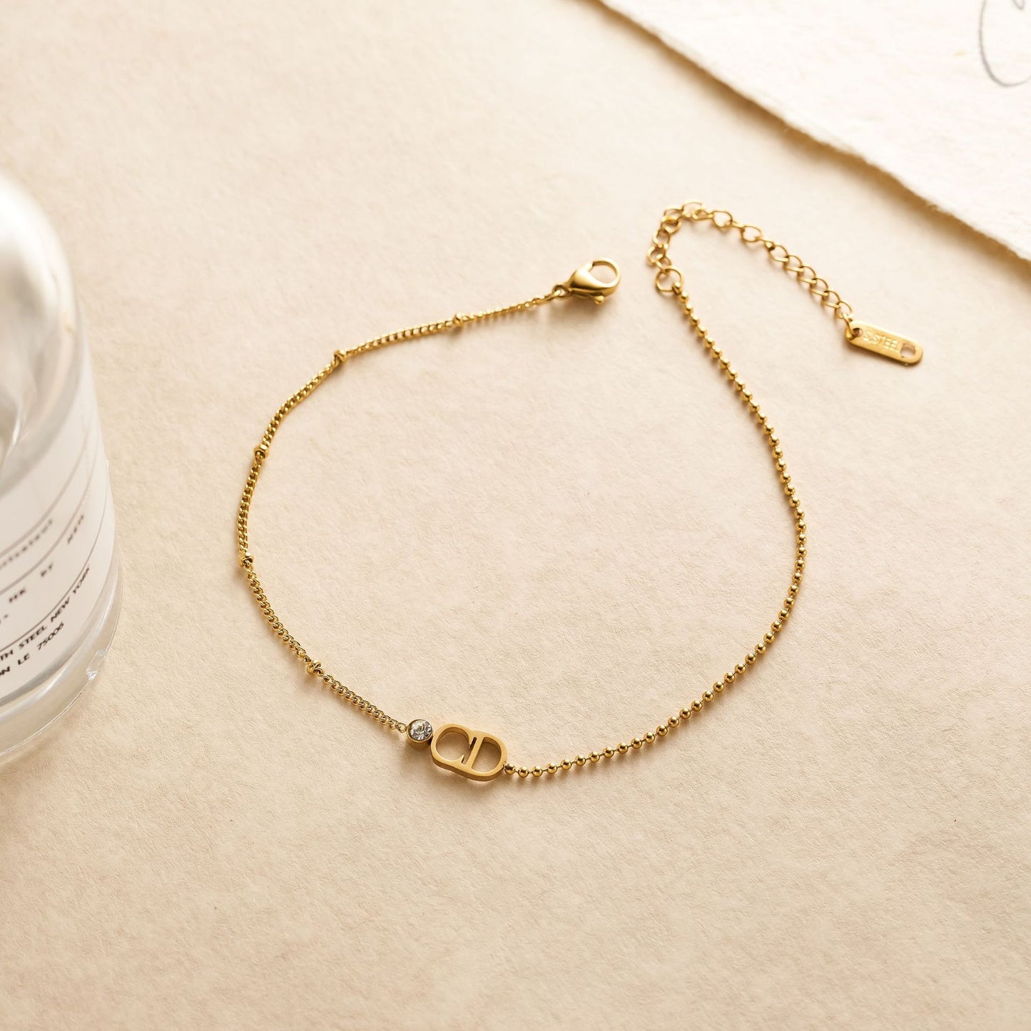 Women's CD Letter Diamond-Accented Spliced Chain Bracelet