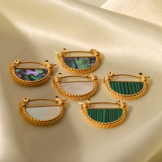 Shell/White Mother-of-Pearl/Green Malachite Earrings