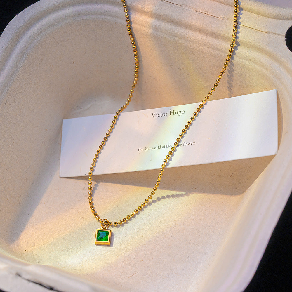 Geometric green zircon rice bead necklace