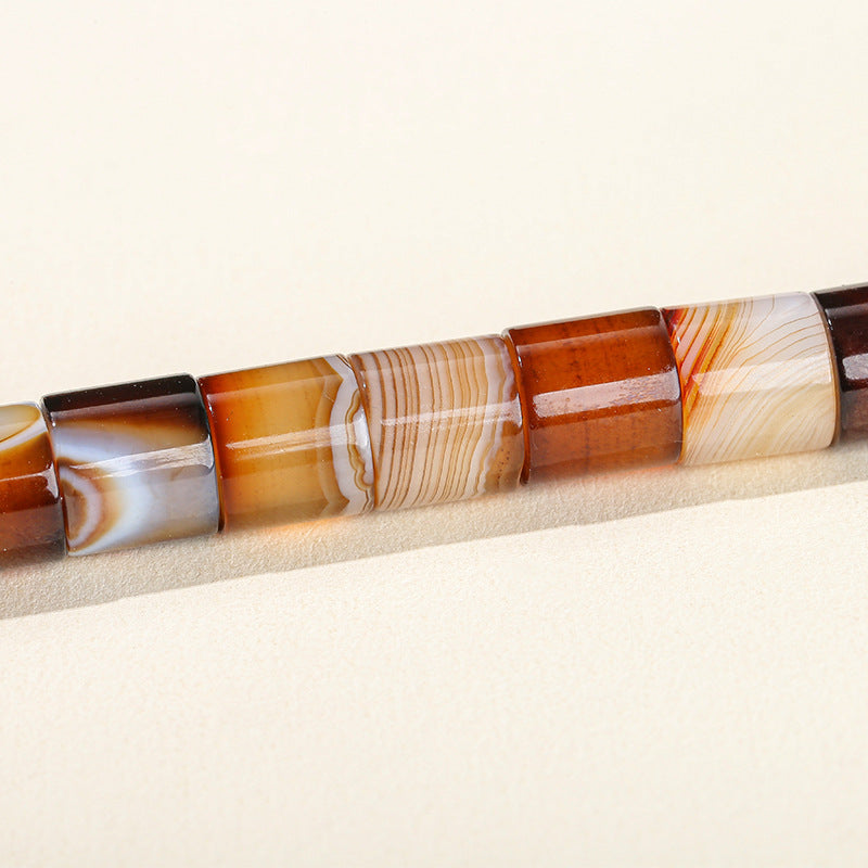 Brown Striped Agate Round Tube Loose Beads