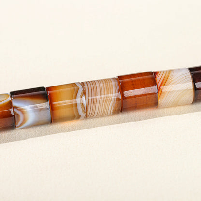 Brown Striped Agate Round Tube Loose Beads