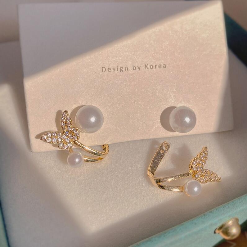 Pendientes de perlas con forma de mariposa y temperamento 