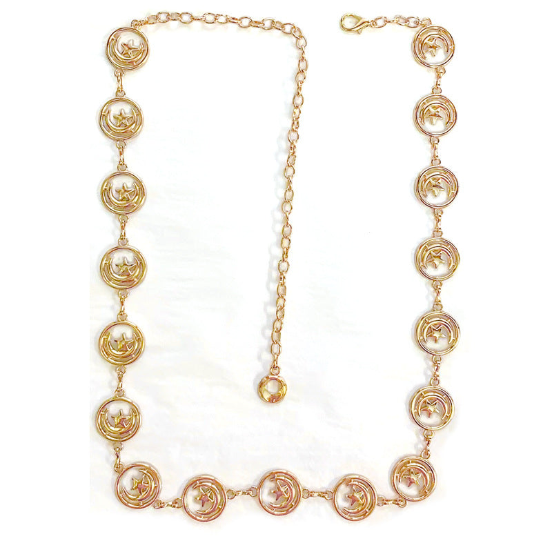 Carved geometric retro waist chain