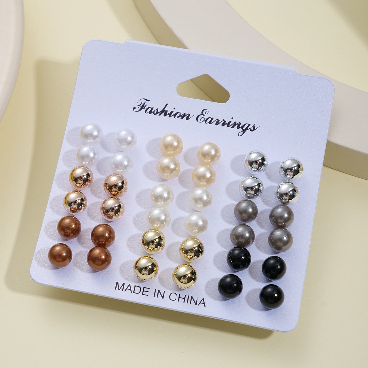 Geometric & Pearl Stud Earring Set