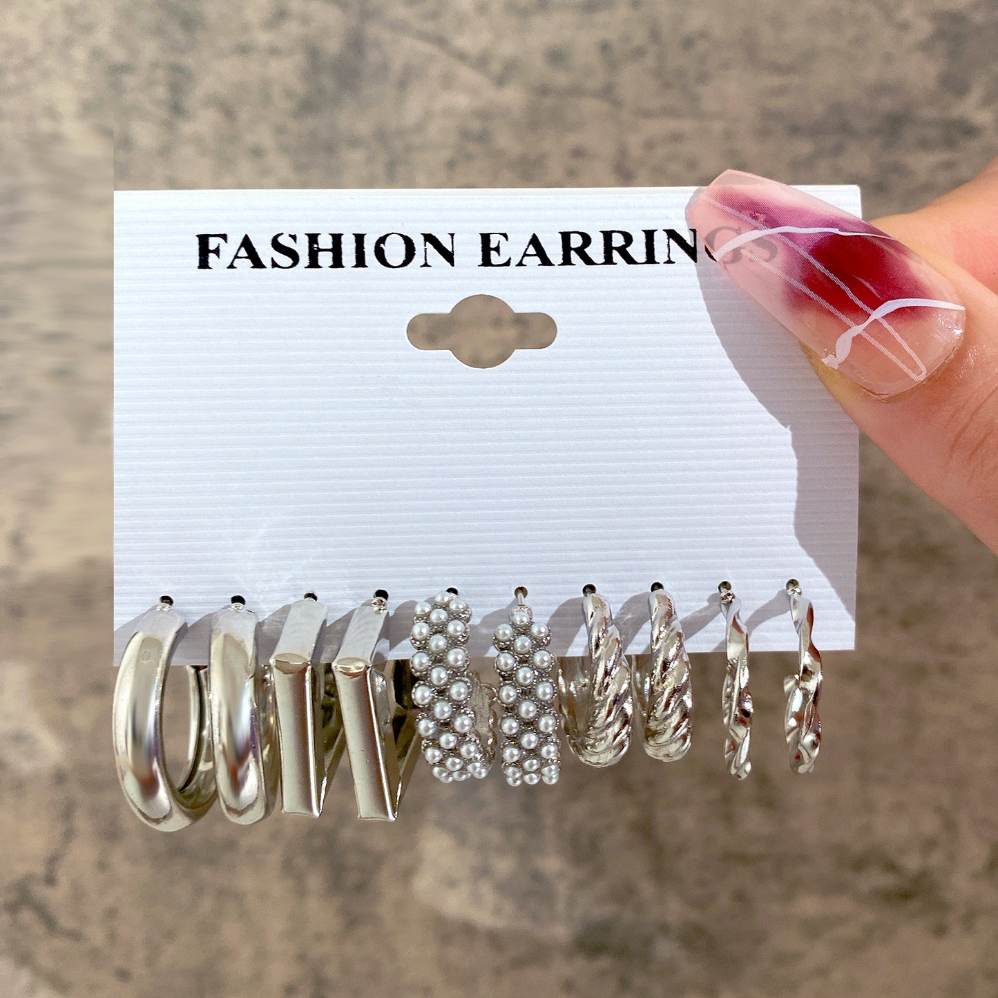 Retro Geometric Pearl 6-Piece Earring Set