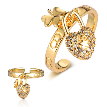 Pearl Flower Love Lock Bow Ring