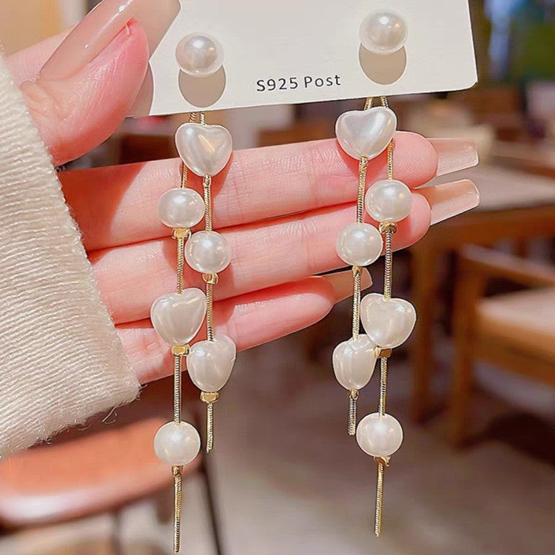 Pearl earrings silver needle stud earrings