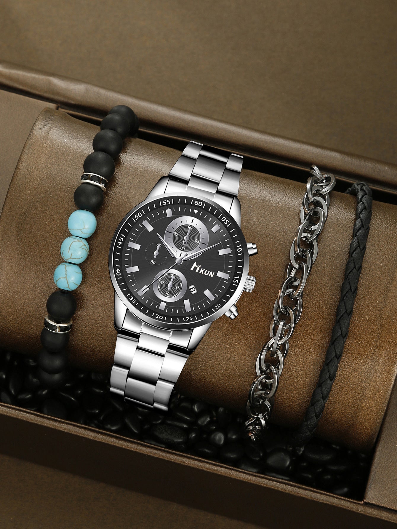 Trendy Beaded Men's Watch Set
