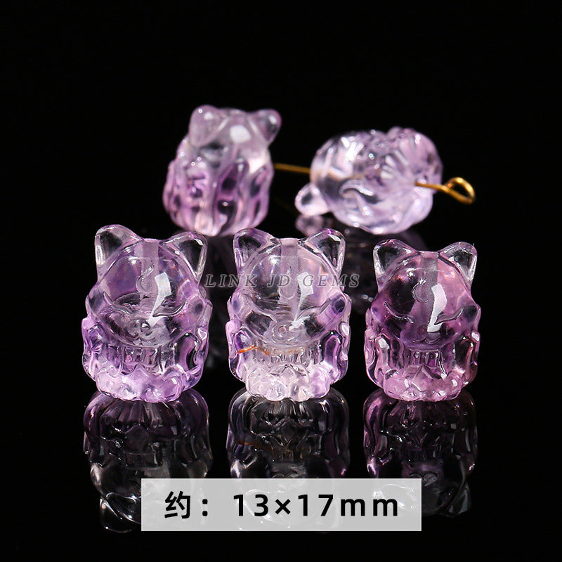 Amethyst engraving Pixiu nine-tailed fox single loose bead