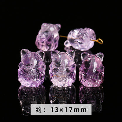 Amethyst engraving Pixiu nine-tailed fox single loose bead