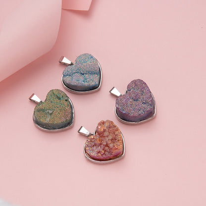 Electroplated dyed crystal stainless steel heart-shaped necklace